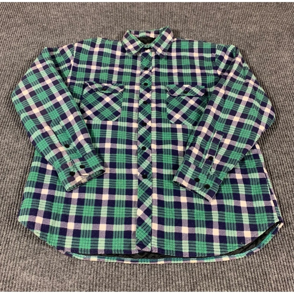 VTG Omni II Shirt Mens Extra Large Green Plaid Flannel Button Up Grunge Outdoor